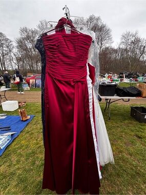 Cinderella Burgundy Strapless Satin Evening Gown